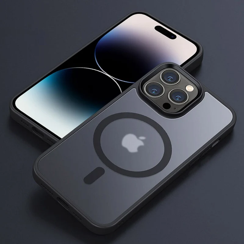 Cadorabo Hülle kompatibel mit Apple iPhone 14 PRO MAX in SCHWARZ kompatibel mit MagSafe - Hybrid Schutzhülle mit TPU Silikon-Rand und stabiler Rückseite