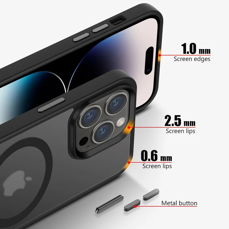 Cadorabo Hülle kompatibel mit Apple iPhone 14 PRO MAX in SCHWARZ kompatibel mit MagSafe - Hybrid Schutzhülle mit TPU Silikon-Rand und stabiler Rückseite
