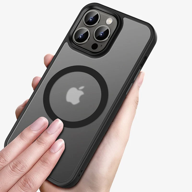 Cadorabo Hülle kompatibel mit Apple iPhone 14 PRO MAX in SCHWARZ kompatibel mit MagSafe - Hybrid Schutzhülle mit TPU Silikon-Rand und stabiler Rückseite