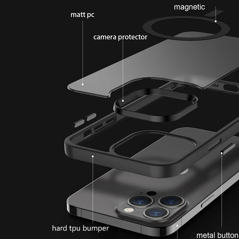 Cadorabo Hülle kompatibel mit Apple iPhone 14 PRO in SCHWARZ kompatibel mit MagSafe - Hybrid Schutzhülle mit TPU Silikon-Rand und stabiler Rückseite