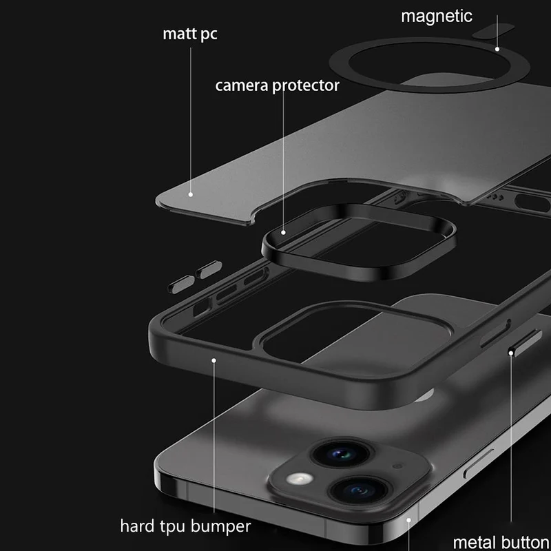 Cadorabo Hülle kompatibel mit Apple iPhone 14 PLUS in SCHWARZ kompatibel mit MagSafe - Hybrid Schutzhülle mit TPU Silikon-Rand und stabiler Rückseite