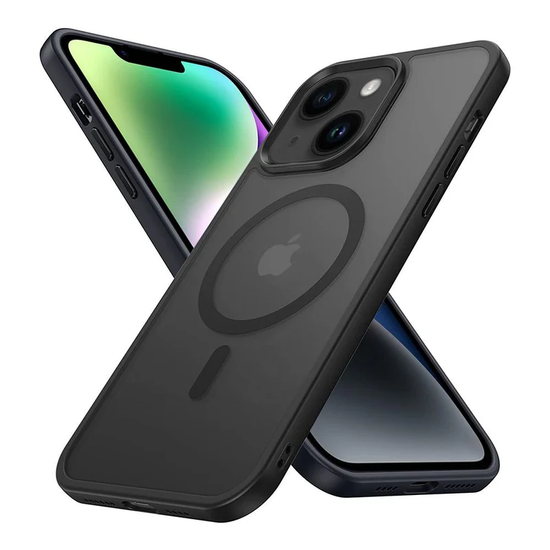 Cadorabo Hülle kompatibel mit Apple iPhone 14 in SCHWARZ kompatibel mit MagSafe - Hybrid Schutzhülle mit TPU Silikon-Rand und stabiler Rückseite