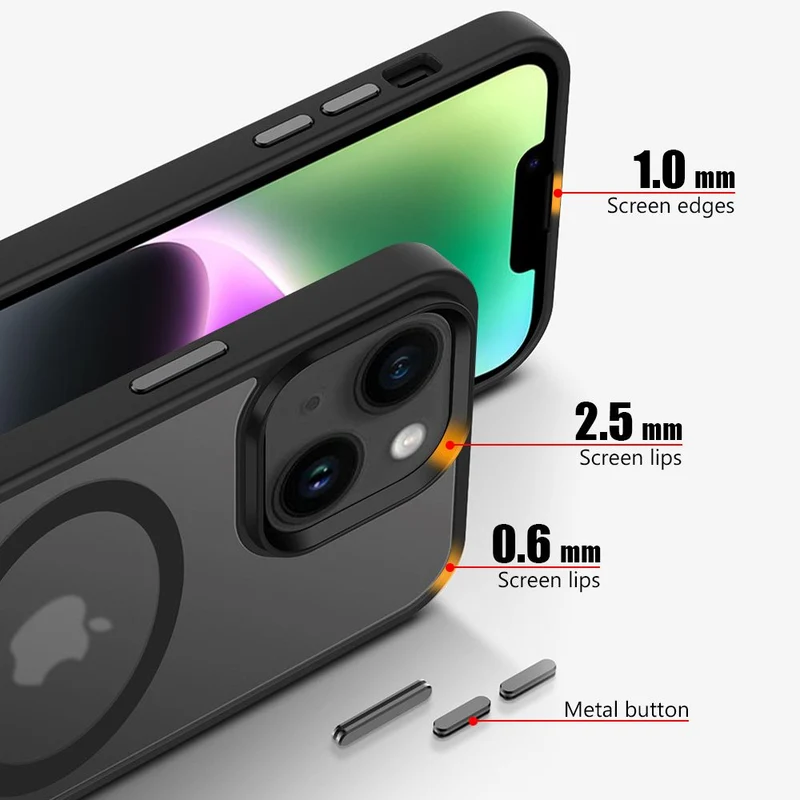 Cadorabo Hülle kompatibel mit Apple iPhone 14 in SCHWARZ kompatibel mit MagSafe - Hybrid Schutzhülle mit TPU Silikon-Rand und stabiler Rückseite