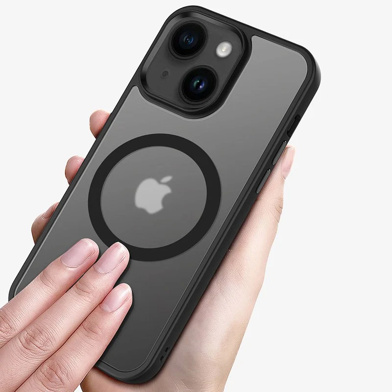 Cadorabo Hülle kompatibel mit Apple iPhone 14 in SCHWARZ kompatibel mit MagSafe - Hybrid Schutzhülle mit TPU Silikon-Rand und stabiler Rückseite