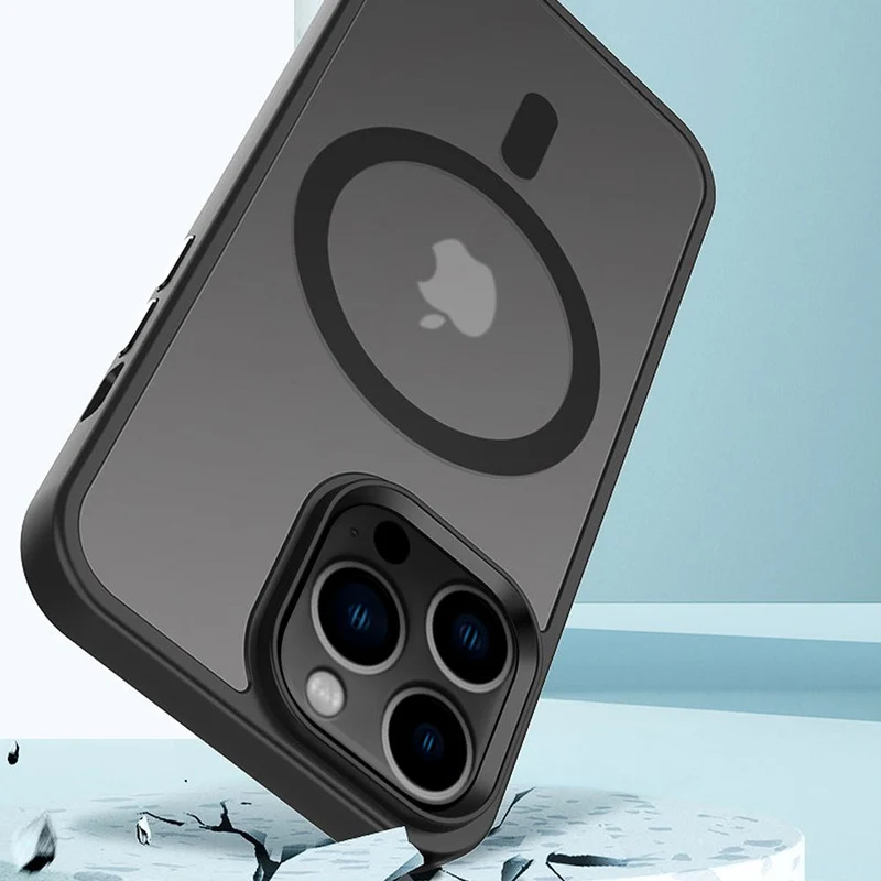 Cadorabo Hülle kompatibel mit Apple iPhone 13 PRO MAX in SCHWARZ kompatibel mit MagSafe - Hybrid Schutzhülle mit TPU Silikon-Rand und stabiler Rückseite