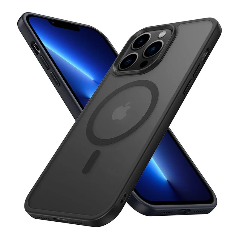 Cadorabo Hülle kompatibel mit Apple iPhone 13 PRO in SCHWARZ kompatibel mit MagSafe - Hybrid Schutzhülle mit TPU Silikon-Rand und stabiler Rückseite