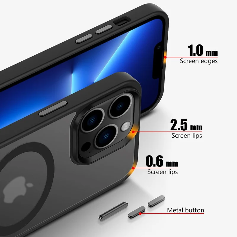 Cadorabo Hülle kompatibel mit Apple iPhone 13 PRO in SCHWARZ kompatibel mit MagSafe - Hybrid Schutzhülle mit TPU Silikon-Rand und stabiler Rückseite