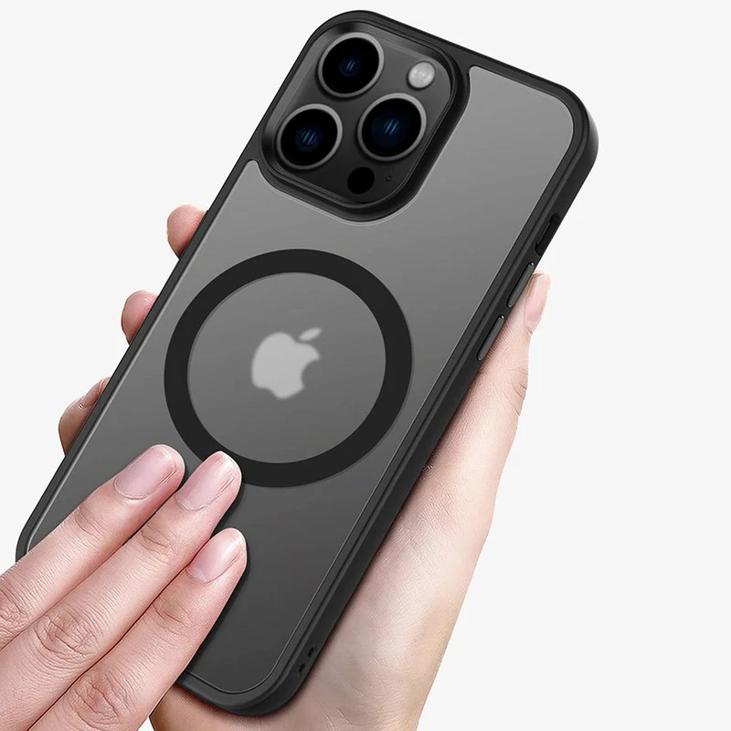 Cadorabo Hülle kompatibel mit Apple iPhone 13 PRO in SCHWARZ kompatibel mit MagSafe - Hybrid Schutzhülle mit TPU Silikon-Rand und stabiler Rückseite