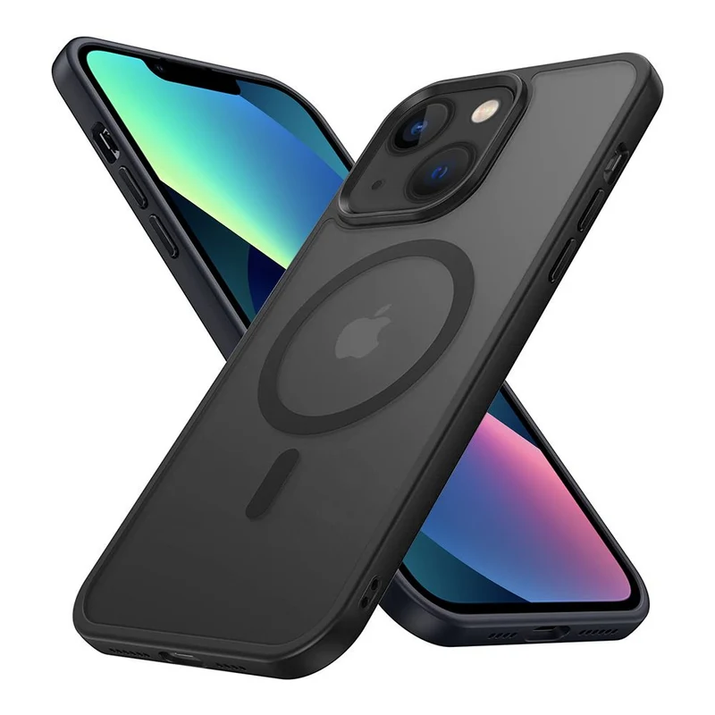 Cadorabo Hülle kompatibel mit Apple iPhone 13 in SCHWARZ kompatibel mit MagSafe - Hybrid Schutzhülle mit TPU Silikon-Rand und stabiler Rückseite