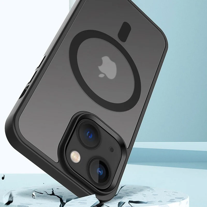 Cadorabo Hülle kompatibel mit Apple iPhone 13 in SCHWARZ kompatibel mit MagSafe - Hybrid Schutzhülle mit TPU Silikon-Rand und stabiler Rückseite