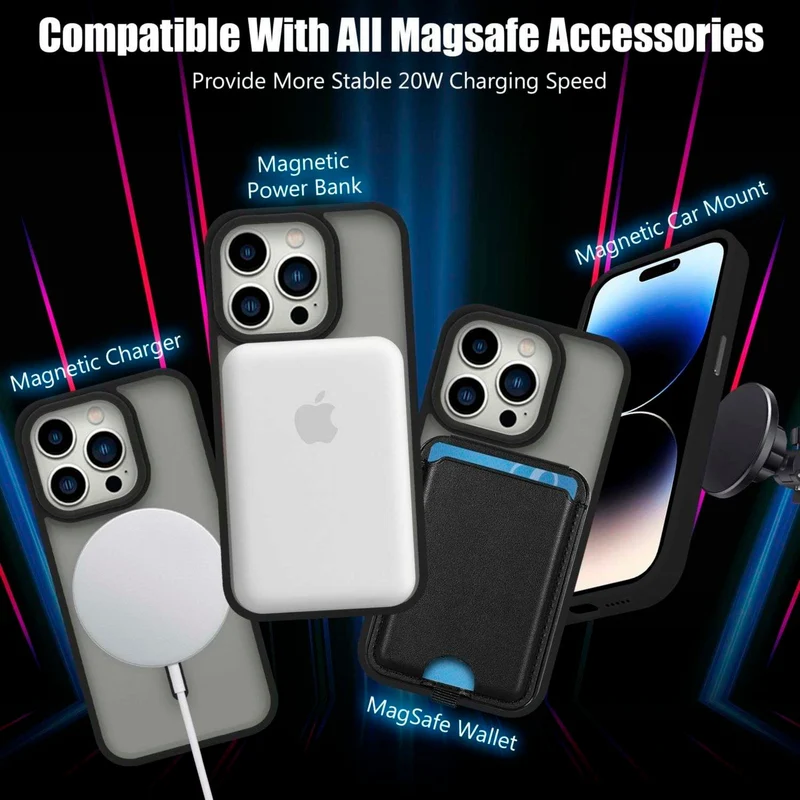 Cadorabo Hülle kompatibel mit Apple iPhone 13 in SCHWARZ kompatibel mit MagSafe - Hybrid Schutzhülle mit TPU Silikon-Rand und stabiler Rückseite