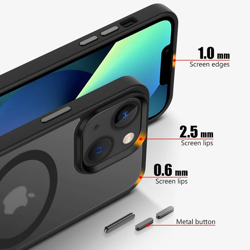 Cadorabo Hülle kompatibel mit Apple iPhone 13 in SCHWARZ kompatibel mit MagSafe - Hybrid Schutzhülle mit TPU Silikon-Rand und stabiler Rückseite