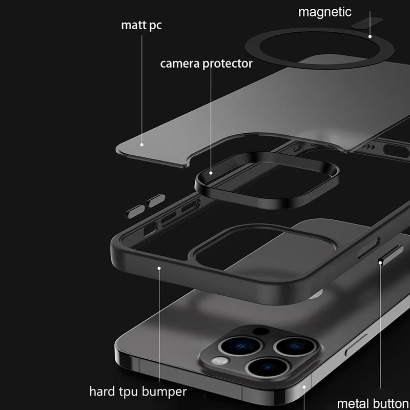 Cadorabo Hülle kompatibel mit Apple iPhone 12 PRO MAX in SCHWARZ kompatibel mit MagSafe - Hybrid Schutzhülle mit TPU Silikon-Rand und stabiler Rückseite