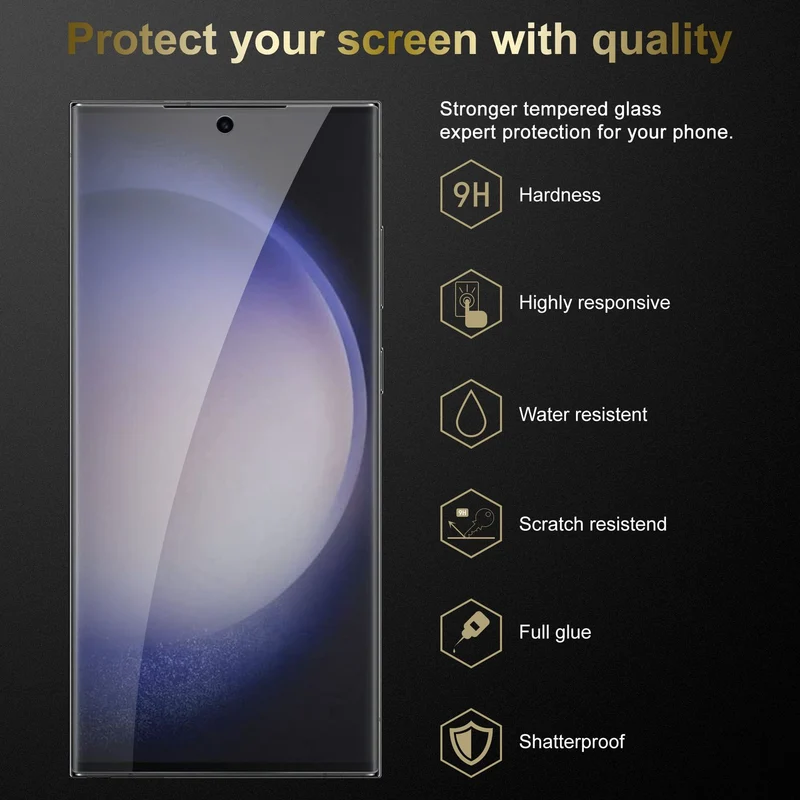 Cadorabo 3x Panzer Folie kompatibel mit Samsung Galaxy S23 ULTRA - Schutzfolie 3er Pack Gehärtetes (Tempered) Display-Schutzglas in 9H Härte mit 3D Touch Kompatibilität