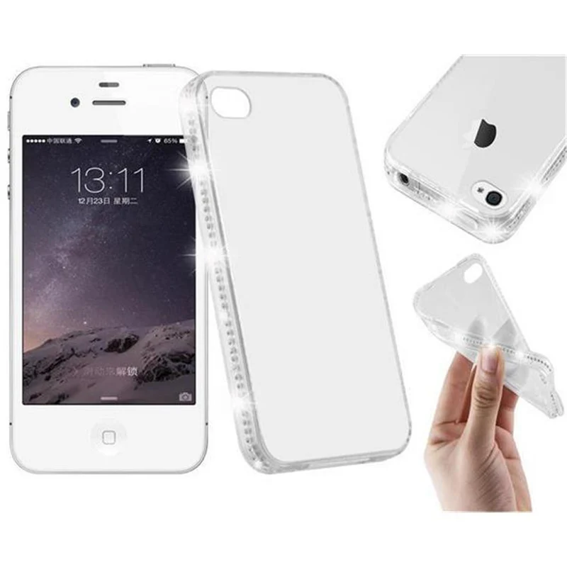 Cadorabo Hülle kompatibel mit Apple iPhone 4 / 4S Schutzhülle aus flexiblem TPU Silikon im Strass Design