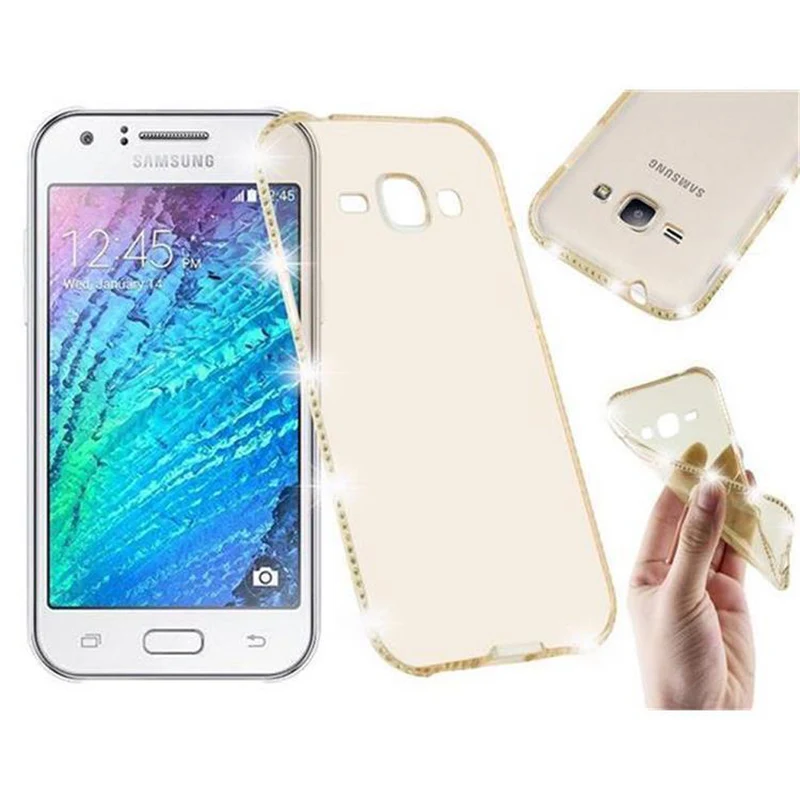 Cadorabo Hülle kompatibel mit Samsung Galaxy J1 2015 Schutzhülle aus flexiblem TPU Silikon im Strass Design