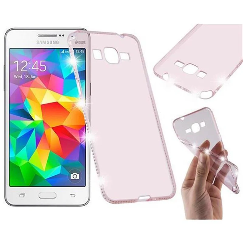 Cadorabo Hülle kompatibel mit Samsung Galaxy GRAND PRIME Schutzhülle aus flexiblem TPU Silikon im Strass Design