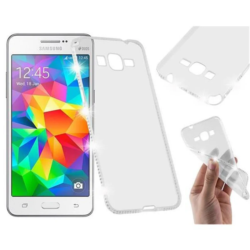 Cadorabo Hülle kompatibel mit Samsung Galaxy GRAND PRIME Schutzhülle aus flexiblem TPU Silikon im Strass Design