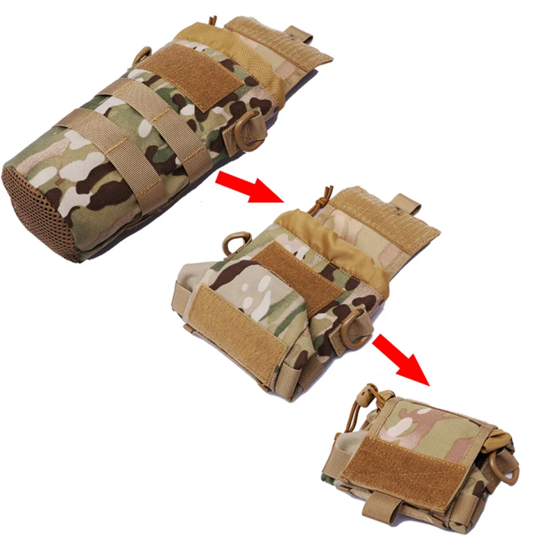 Faltbare MOLLE-Flaschentasche – Trinkflaschenhalter aus 1000D Nylon mit Kordelzug & Klettabdeckung (0.5–1L)