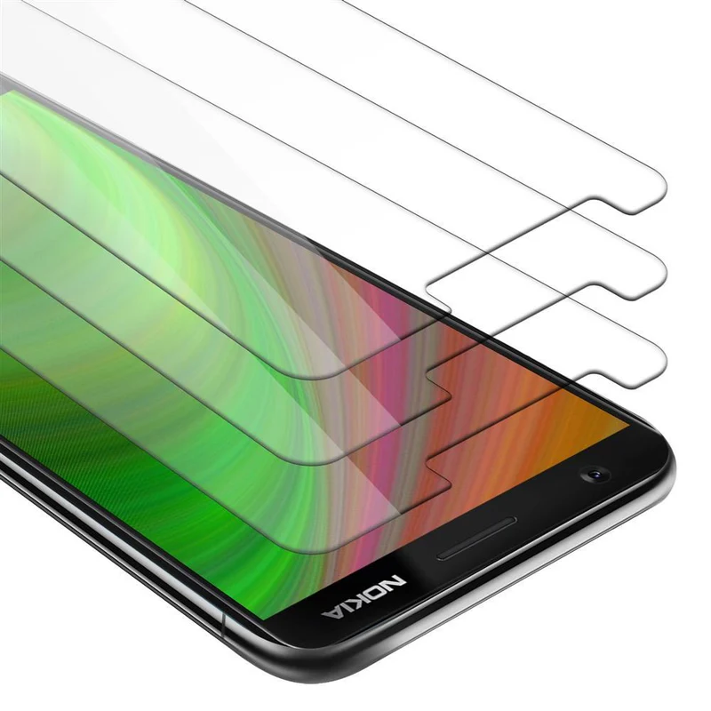 Cadorabo 3x Panzer Folie kompatibel mit Nokia 3,1 - Schutzfolie 3er Pack Gehärtetes (Tempered) Display-Schutzglas in 9H Härte mit 3D Touch Kompatibilität