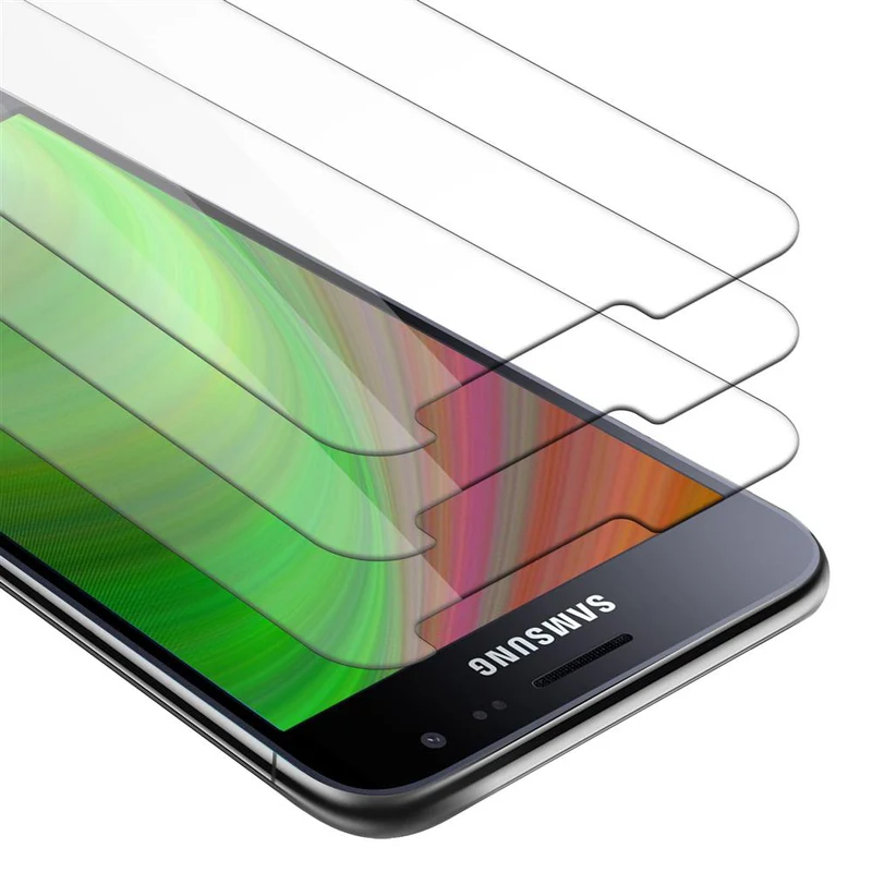 Cadorabo 3x Panzer Folie kompatibel mit Samsung Galaxy J3 2016 - Schutzfolie 3er Pack Gehärtetes (Tempered) Display-Schutzglas in 9H Härte mit 3D Touch Kompatibilität