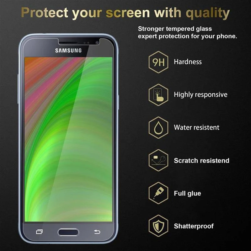 Cadorabo 3x Panzer Folie kompatibel mit Samsung Galaxy J3 2016 - Schutzfolie 3er Pack Gehärtetes (Tempered) Display-Schutzglas in 9H Härte mit 3D Touch Kompatibilität