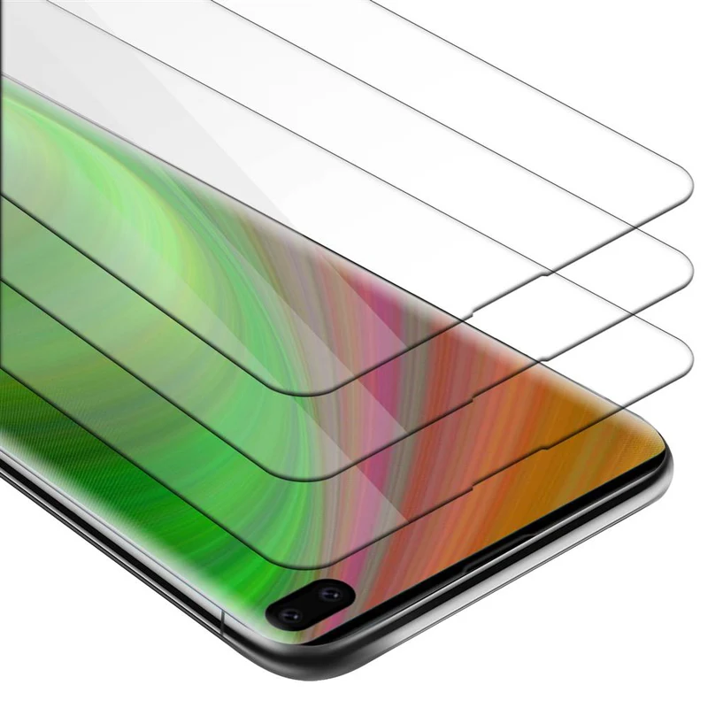 Cadorabo 3x Panzer Folie kompatibel mit Samsung Galaxy S10 PLUS - Schutzfolie 3er Pack Gehärtetes (Tempered) Display-Schutzglas in 9H Härte mit 3D Touch Kompatibilität