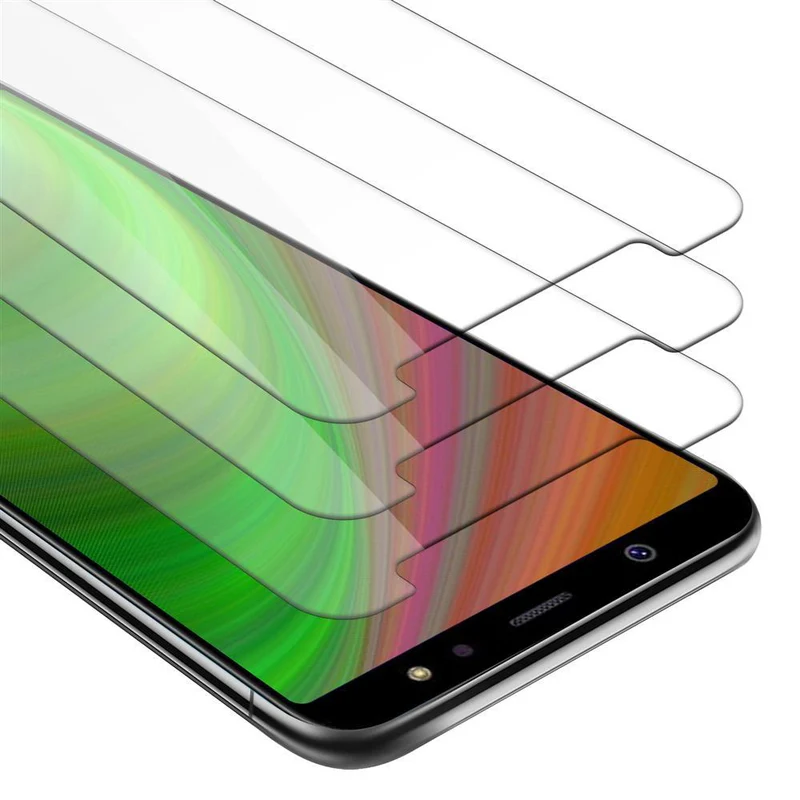 Cadorabo 3x Panzer Folie kompatibel mit Samsung Galaxy A6 2018 - Schutzfolie 3er Pack Gehärtetes (Tempered) Display-Schutzglas in 9H Härte mit 3D Touch Kompatibilität