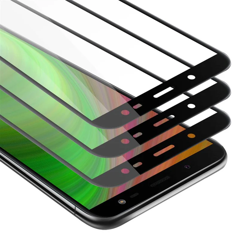 Cadorabo 3x Vollbild Panzer Folie kompatibel mit Samsung Galaxy J8 2018 - Schutzfolie 3er Pack Gehärtetes (Tempered) Display-Schutzglas in 9H Härte mit 3D Touch