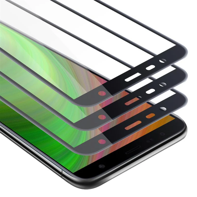 Cadorabo 3x Vollbild Panzer Folie kompatibel mit Samsung Galaxy J4 PLUS / J4 PRIME / J4 CORE - Schutzfolie 3er Pack Gehärtetes (Tempered) Display-Schutzglas in 9H Härte mit 3D Touch
