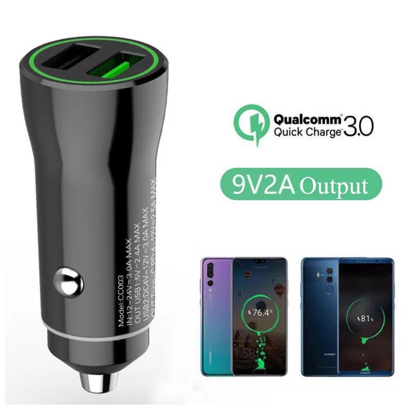 Cadorabo KFZ Ladegerät 2-Port Dual USB Ladeadapter 3.0 Quick Charge mit 2 Anschlüssen - Universal Auto Schnellladegerät für Smartphones, Tablets, Navi etc.