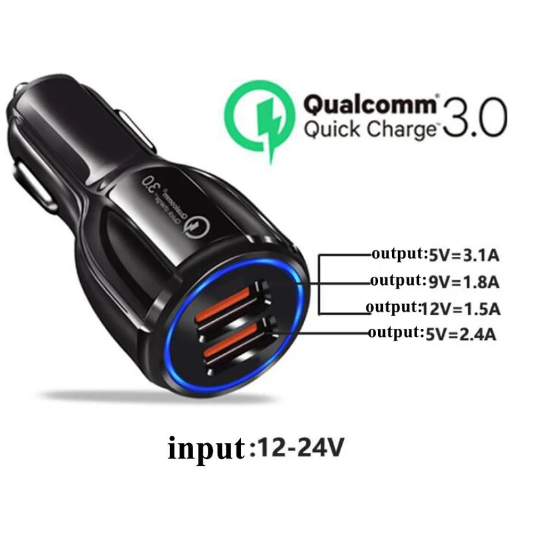 Cadorabo KFZ Ladegerät 2-Port Dual USB Ladeadapter 3.0 Quick Charge mit 2 Anschlüssen - Universal Auto Schnellladegerät für Smartphones, Tablets, Navi etc.