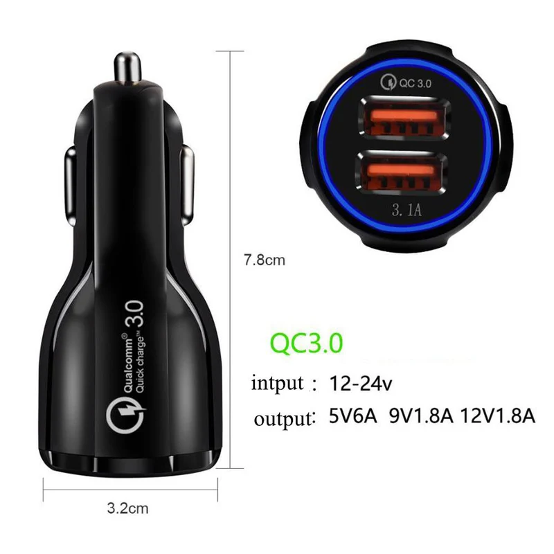 Cadorabo KFZ Ladegerät 2-Port Dual USB Ladeadapter 3.0 Quick Charge mit 2 Anschlüssen - Universal Auto Schnellladegerät für Smartphones, Tablets, Navi etc.