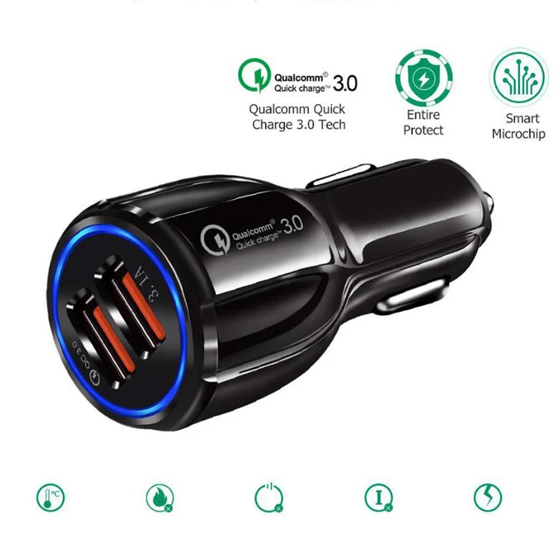 Cadorabo KFZ Ladegerät 2-Port Dual USB Ladeadapter 3.0 Quick Charge mit 2 Anschlüssen - Universal Auto Schnellladegerät für Smartphones, Tablets, Navi etc.