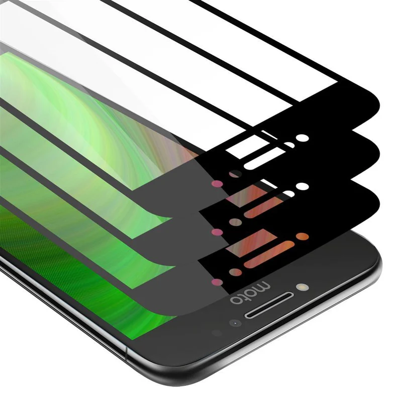 Cadorabo 3x Vollbild Panzer Folie kompatibel mit Motorola MOTO E4 - Schutzfolie 3er Pack Gehärtetes (Tempered) Display-Schutzglas in 9H Härte mit 3D Touch