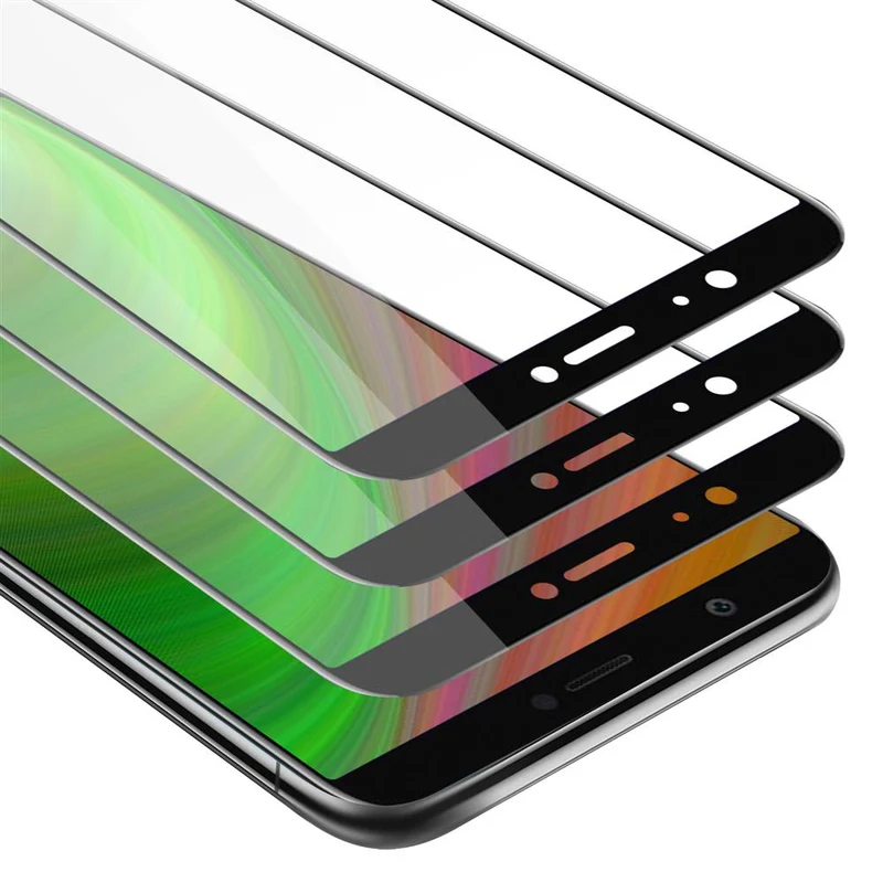 Cadorabo 3x Vollbild Panzer Folie kompatibel mit Huawei P SMART 2018 / Enjoy 7S - Schutzfolie 3er Pack Gehärtetes (Tempered) Display-Schutzglas in 9H Härte mit 3D Touch