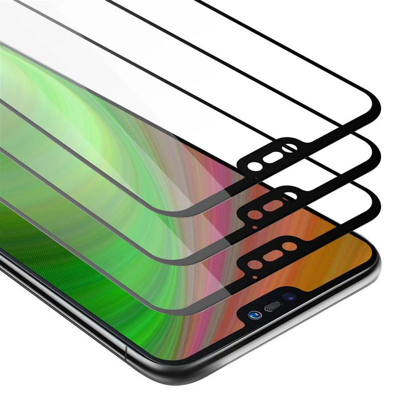 Cadorabo 3x Vollbild Panzer Folie kompatibel mit Huawei P20 LITE 2018 / NOVA 3E - Schutzfolie 3er Pack Gehärtetes (Tempered) Display-Schutzglas in 9H Härte mit 3D Touch