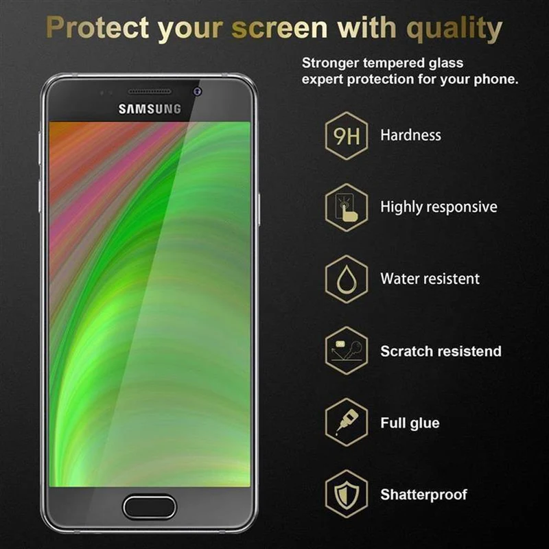 Cadorabo 3x Vollbild Panzer Folie kompatibel mit Samsung Galaxy A7 2016 - Schutzfolie 3er Pack Gehärtetes (Tempered) Display-Schutzglas in 9H Härte mit 3D Touch
