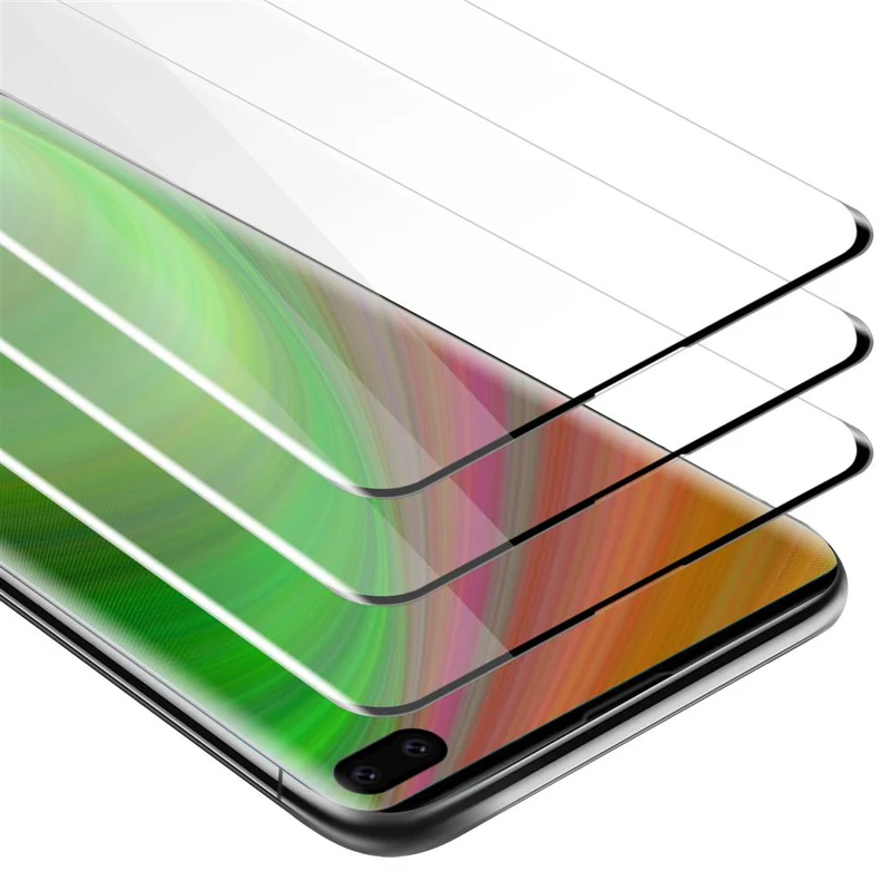 Cadorabo 3x Vollbild Panzer Folie kompatibel mit Samsung Galaxy S10 PLUS - Schutzfolie 3er Pack Gehärtetes (Tempered) Display-Schutzglas in 9H Härte mit 3D Touch