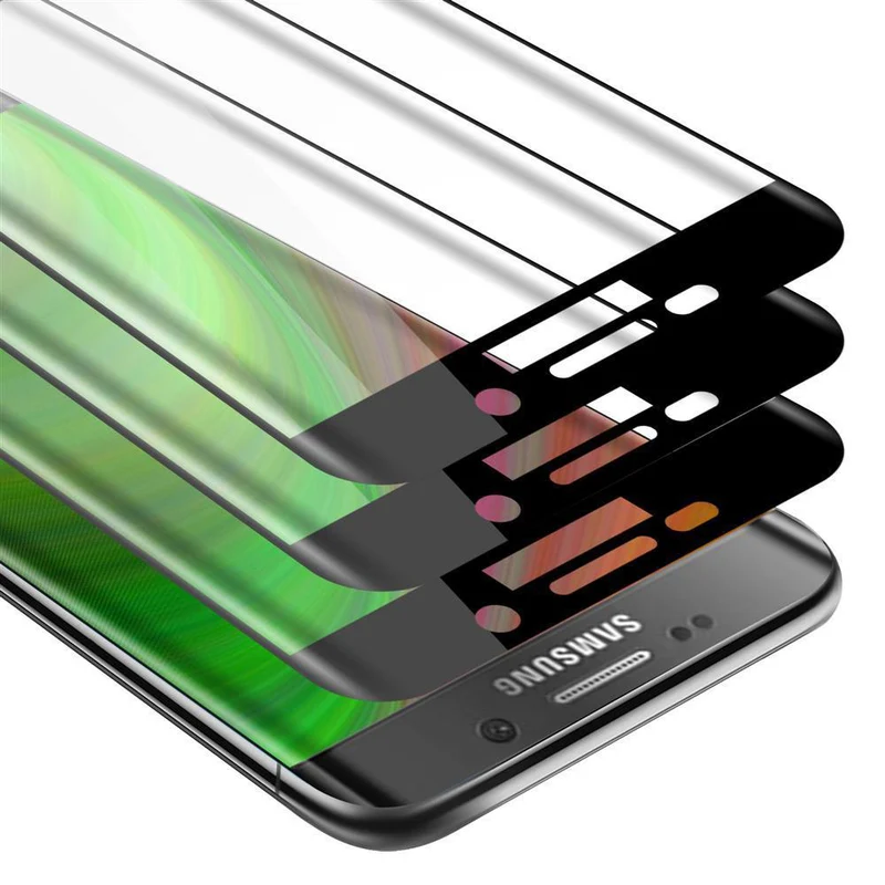 Cadorabo 3x Vollbild Panzer Folie kompatibel mit Samsung Galaxy S7 EDGE - Schutzfolie 3er Pack Gehärtetes (Tempered) Display-Schutzglas in 9H Härte mit 3D Touch