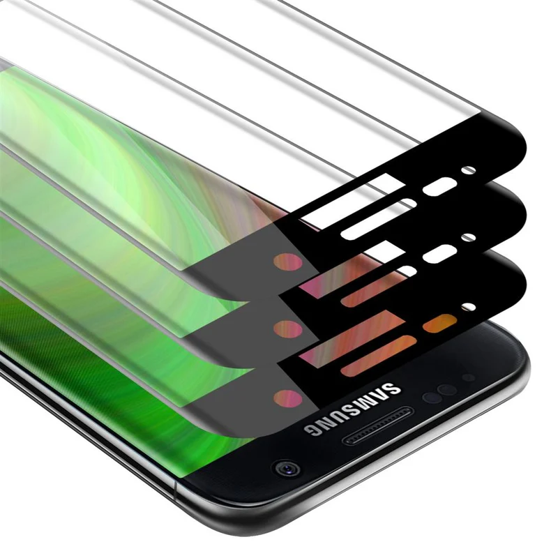 Cadorabo 3x Vollbild Panzer Folie kompatibel mit Samsung Galaxy S7 - Schutzfolie 3er Pack Gehärtetes (Tempered) Display-Schutzglas in 9H Härte mit 3D Touch