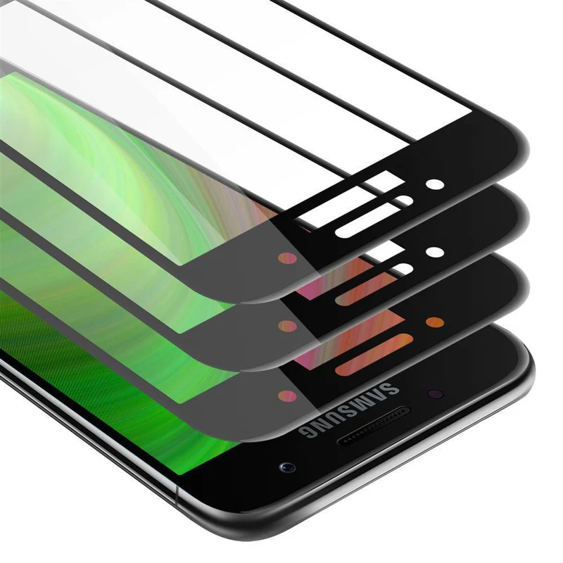 Cadorabo 3x Vollbild Panzer Folie kompatibel mit Samsung Galaxy A3 2017 - Schutzfolie 3er Pack Gehärtetes (Tempered) Display-Schutzglas in 9H Härte mit 3D Touch