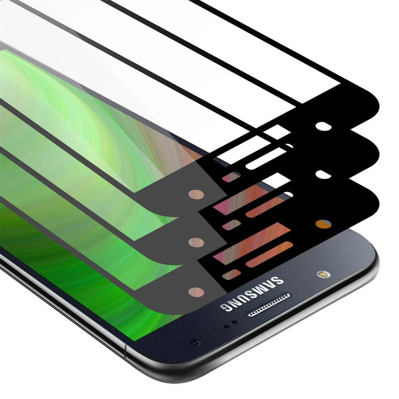Cadorabo 3x Vollbild Panzer Folie kompatibel mit Samsung Galaxy J7 2015 - Schutzfolie 3er Pack Gehärtetes (Tempered) Display-Schutzglas in 9H Härte mit 3D Touch
