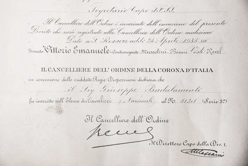 Ritterkreuz des Ordens der Krone von Italien (Urkunde und Schachtel)