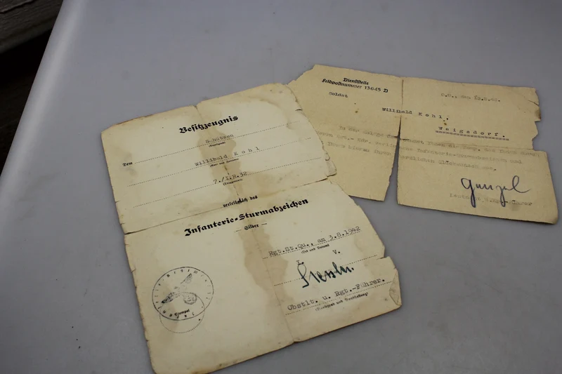 Zertifikat für Infanterie-Sturmabzeichen 2. Weltkrieg