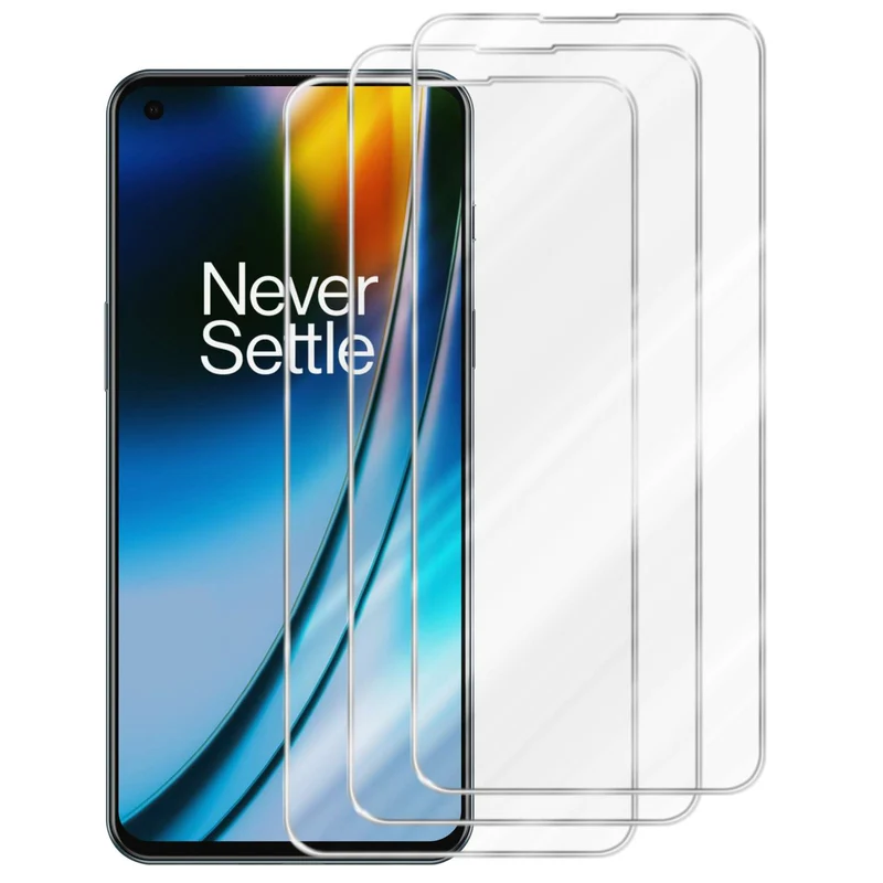 Cadorabo 3x Panzer Folie kompatibel mit OnePlus Nord 2 5G - Schutzfolie 3er Pack Gehärtetes (Tempered) Display-Schutzglas in 9H Härte mit 3D Touch Kompatibilität