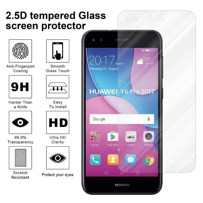Cadorabo Panzer Folie kompatibel mit Huawei Y6 PRO 2017 - Schutzfolie Gehärtetes (Tempered) Display-Schutzglas in 9H Härte mit 3D Touch Kompatibilität
