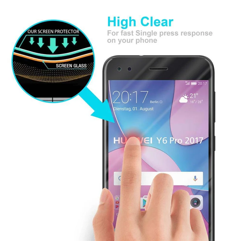 Cadorabo Panzer Folie kompatibel mit Huawei Y6 PRO 2017 - Schutzfolie Gehärtetes (Tempered) Display-Schutzglas in 9H Härte mit 3D Touch Kompatibilität