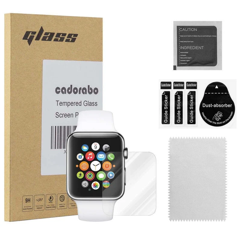 Cadorabo Panzer Folie kompatibel mit Apple Watch Series 1 & 2 & 3 (42mm) - Schutzfolie Gehärtetes (Tempered) Display-Schutzglas in 9H Härte mit 3D Touch Kompatibilität