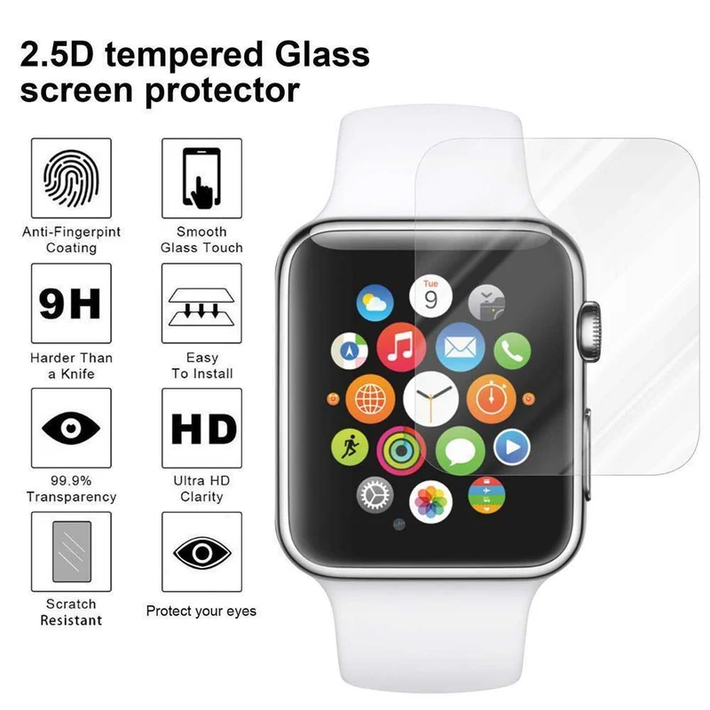 Cadorabo Panzer Folie kompatibel mit Apple Watch Series 1 & 2 & 3 (42mm) - Schutzfolie Gehärtetes (Tempered) Display-Schutzglas in 9H Härte mit 3D Touch Kompatibilität